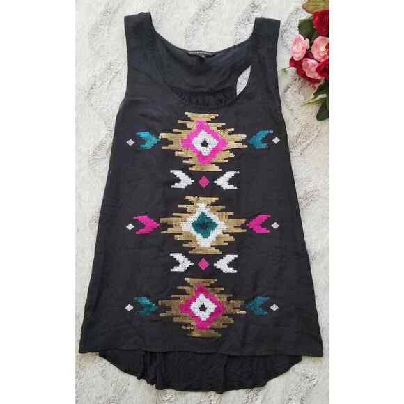 Rock & Republic Black Multicolor Western Sequin Sleeveless Tank Top Size XS - Picture 1 of 8